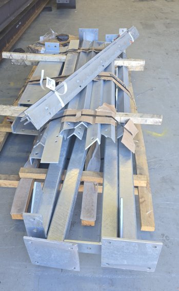 Galvanised access stairway components bundled ready for dispatch